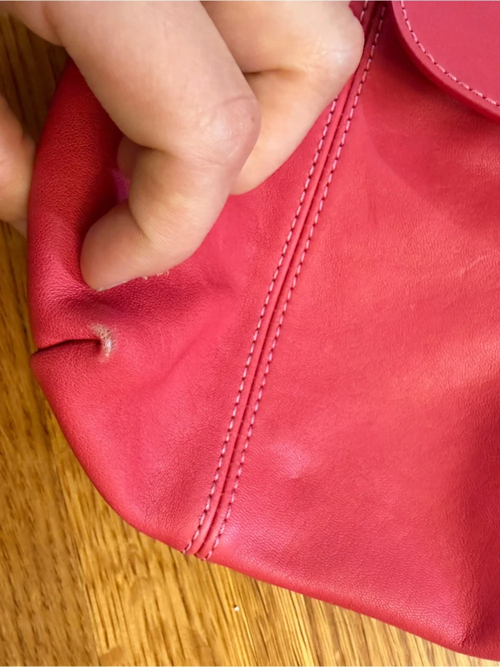 Longchamp Le Pliage Cuir Mini Crossbody Bag Snap Front Rear Zip in Pink